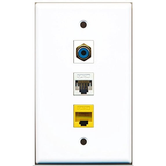 RiteAV - 1 Port RCA Blue 1 Cat5e Ethernet White 1 Cat5e Ethernet Yellow Wall Plate