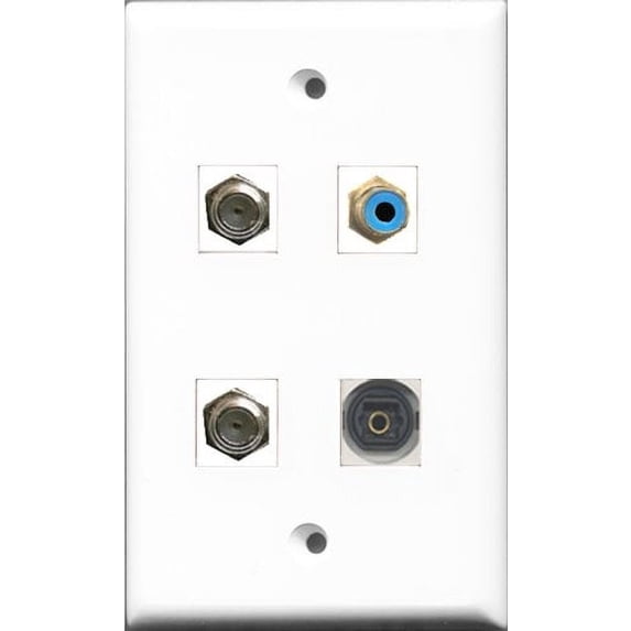 RiteAV 1 Port RCA Blue 2 Port Coax Cable TV- F-Type and 1 Port Toslink Wall Plate