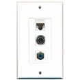 thumbnail image 1 of RiteAV - 1 Port RCA Blue and 1 Port 3.5mm and 1 Port Cat5e Ethernet White Decorative Wall Plate Decorative, 1 of 1