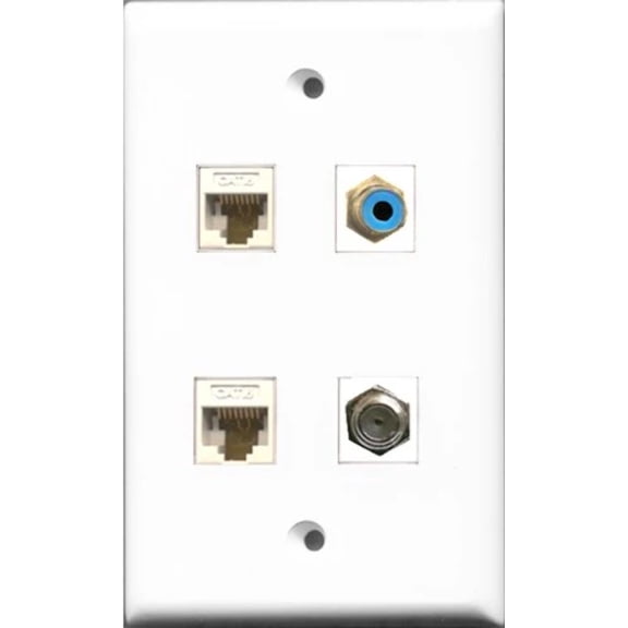 RiteAV 1 Port RCA Blue and 1 Port Coax Cable TV- F-Type 2 Port Cat6 Ethernet White Wall Plate