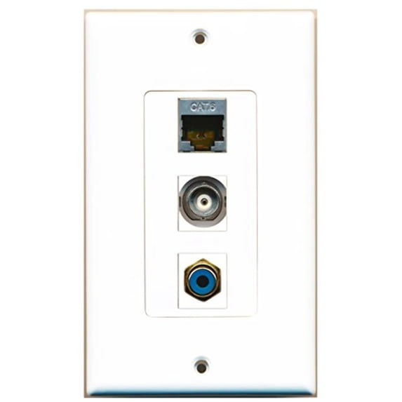 RiteAV - 1 Port RCA Blue and 1 Port Shielded Cat6 Ethernet and 1 Port BNC Decorative Wall Plate Decorative
