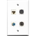 thumbnail image 1 of RiteAV 1 Port RCA Blue and 1 Port Toslink and 1 Port 3.5mm and 1 Port Cat6 Ethernet White Wall Plate, 1 of 1
