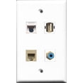 thumbnail image 1 of RiteAV 1 Port RCA Blue and 1 Port USB A-A and 1 Port Phone RJ11 RJ12 Beige and 1 Port Cat5e Ethernet White Wall Plate, 1 of 1