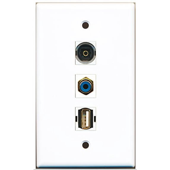 RiteAV - 1 Port RCA Blue and 1 Port USB A-A and 1 Port Toslink Wall Plate