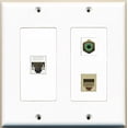 thumbnail image 1 of RiteAV - 1 Port RCA Green 1 Port Phone RJ11 RJ12 Beige 1 Port Cat5e Ethernet White - 2 Gang Wall Plate, 1 of 1