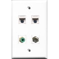 thumbnail image 1 of RiteAV - 1 Port RCA Green and 1 Port Coax Cable TV- F-Type 2 Port Cat5e Ethernet White Wall Plate, 1 of 1