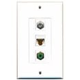 thumbnail image 1 of RiteAV - 1 Port RCA Green and 1 Port Coax Cable TV- F-Type and 1 Port Cat6 Ethernet White Decorative Wall Plate Decorative, 1 of 1