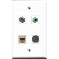 thumbnail image 1 of RiteAV 1 Port RCA Green and 1 Port Coax Cable TV- F-Type and 1 Port Phone RJ11 RJ12 Beige and 1 Port Toslink Wall Plate, 1 of 1