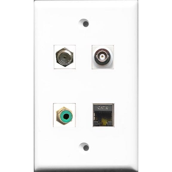 RiteAV 1 Port RCA Green and 1 Port Coax Cable TV- F-Type and 1 Port Shielded Cat6 Ethernet and 1 Port BNC Wall Plate