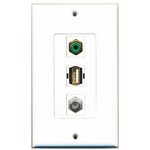 RiteAV - 1 Port RCA Green and 1 Port Coax Cable TV- F-Type and 1 Port USB A-A Decorative Wall Plate Decorative