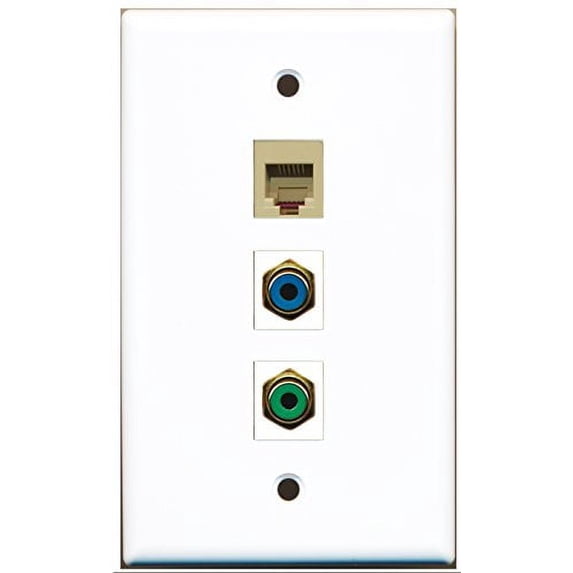 RiteAV - 1 Port RCA Green and 1 Port RCA Blue and 1 Port Phone RJ11 RJ12 Beige Wall Plate