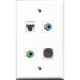 thumbnail image 1 of RiteAV 1 Port RCA Green and 1 Port RCA Blue and 1 Port Toslink and 1 Port Cat5e Ethernet White Wall Plate, 1 of 1