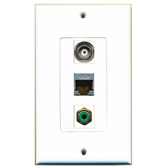 RiteAV - 1 Port RCA Green and 1 Port Shielded Cat6 Ethernet and 1 Port BNC Decorative Wall Plate Decorative
