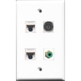 thumbnail image 1 of RiteAV 1 Port RCA Green and 1 Port Toslink 2 Port Cat5e Ethernet White Wall Plate, 1 of 1