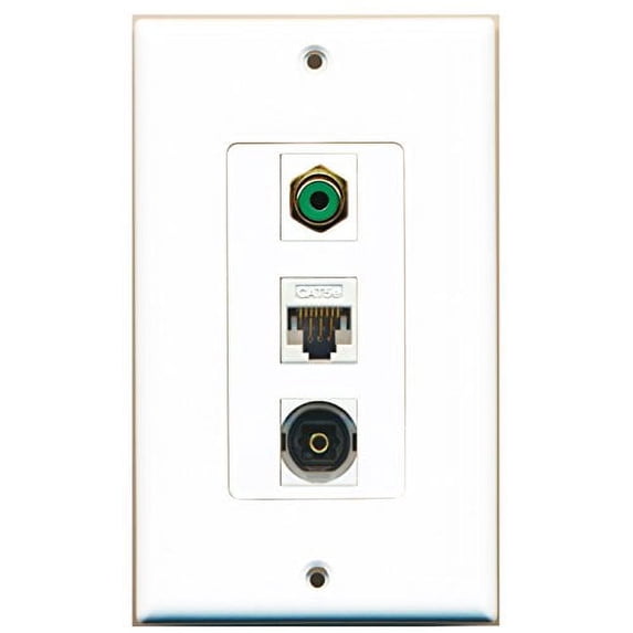RiteAV - 1 Port RCA Green and 1 Port Toslink and 1 Port Cat5e Ethernet White Decorative Wall Plate