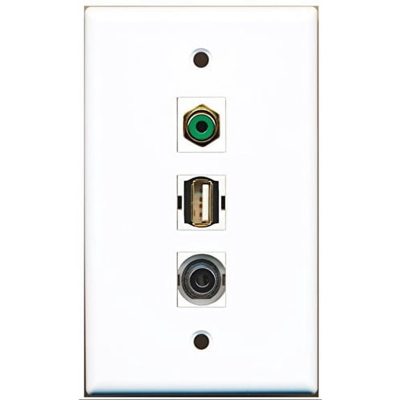 RiteAV - 1 Port RCA Green and 1 Port USB A-A and 1 Port 3.5mm Wall Plate