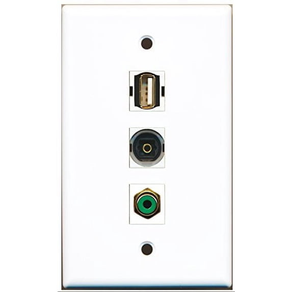 RiteAV - 1 Port RCA Green and 1 Port USB A-A and 1 Port Toslink Wall Plate