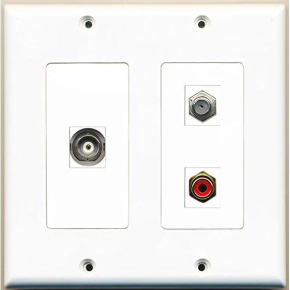 RiteAV - 1 Port RCA Red 1 Port Coax Cable TV- F-Type 1 Port BNC - 2 Gang Wall Plate