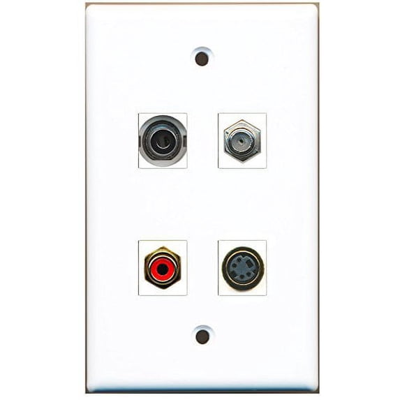 RiteAV - 1 Port RCA Red 1 Port Coax Cable TV- F-Type 1 Port S-Video 1 Port 3.5mm Wall Plate