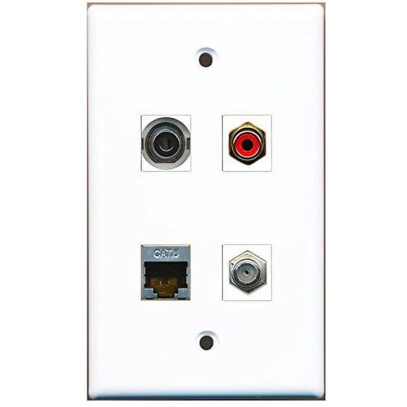 RiteAV - 1 Port RCA Red 1 Port Coax Cable TV- F-Type 1 Port Shielded Cat6 Ethernet 1 Port 3.5mm Wall Plate