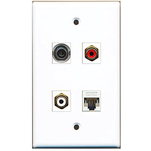 RiteAV - 1 Port RCA Red 1 Port RCA White 1 Port 3.5mm 1 Port Cat5e Ethernet White Wall Plate