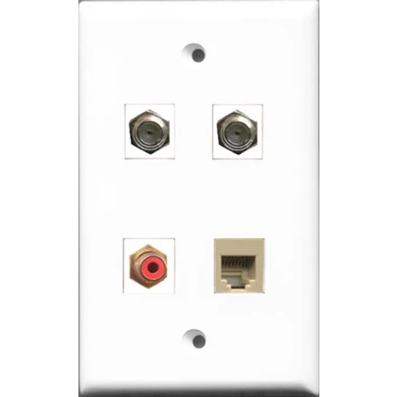RiteAV 1 Port RCA Red 2 Port Coax Cable TV- F-Type and 1 Port Phone RJ11 RJ12 Beige Wall Plate