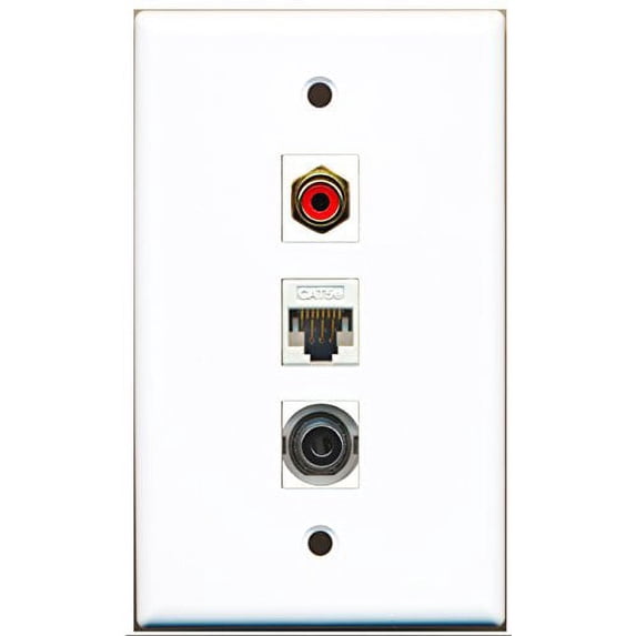 RiteAV - 1 Port RCA Red and 1 Port 3.5mm and 1 Port Cat5e Ethernet White Wall Plate