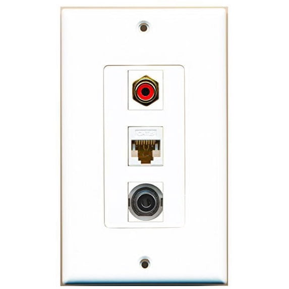 RiteAV - 1 Port RCA Red and 1 Port 3.5mm and 1 Port Cat6 Ethernet White Decorative Wall Plate Decorative