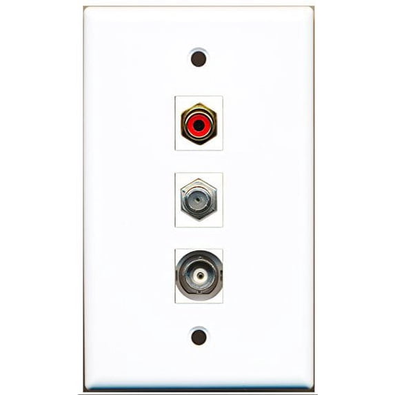 RiteAV - 1 Port RCA Red and 1 Port Coax Cable TV- F-Type and 1 Port BNC Wall Plate