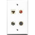 thumbnail image 1 of RiteAV 1 Port RCA Red and 1 Port Coax Cable TV- F-Type and 1 Port S-Video and 1 Port Cat6 Ethernet White Wall Plate, 1 of 1