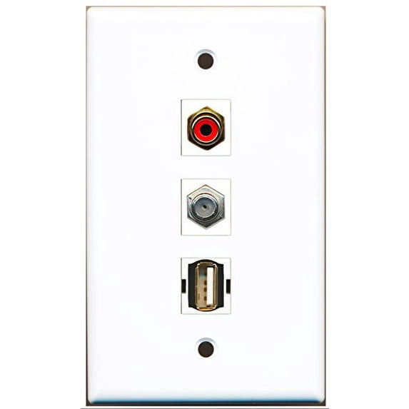 RiteAV - 1 Port RCA Red and 1 Port Coax Cable TV- F-Type and 1 Port USB A-A Wall Plate