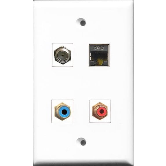RiteAV 1 Port RCA Red and 1 Port RCA Blue and 1 Port Coax Cable TV- F-Type and 1 Port Shielded Cat6 Ethernet Wall Plate