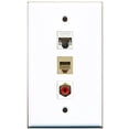 thumbnail image 1 of RiteAV - 1 Port RCA Red and 1 Port Phone RJ11 RJ12 Beige and 1 Port Cat5e Ethernet White Wall Plate, 1 of 1