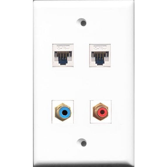RiteAV - 1 Port RCA Red and 1 Port RCA Blue 2 Port Cat5e Ethernet White Wall Plate