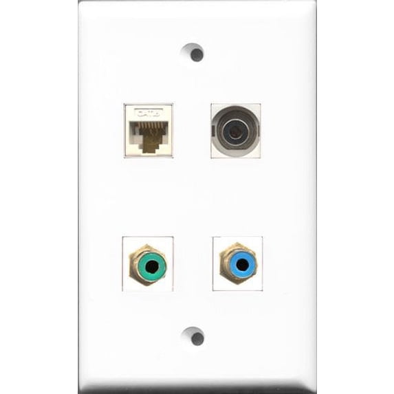 RiteAV 1 Port RCA Red and 1 Port RCA Blue and 1 Port 3.5mm and 1 Port Cat6 Ethernet White Wall Plate