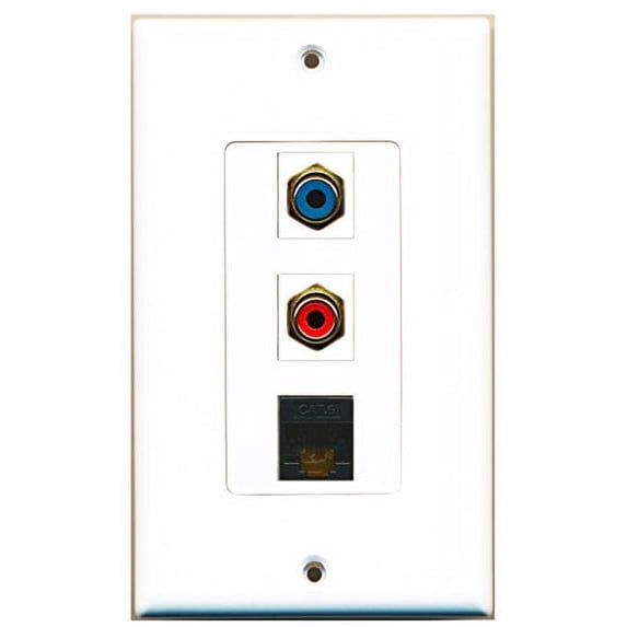 RiteAV - 1 Port RCA Red and 1 Port RCA Blue and 1 Port Cat6 Ethernet Black Decorative Wall Plate Decorative