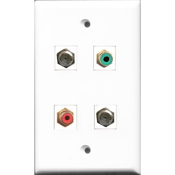 RiteAV 1 Port RCA Red and 1 Port RCA Green 2 Port Coax Cable TV- F-Type Wall Plate