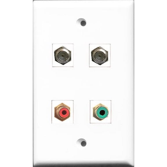 RiteAV 1 Port RCA Red and 1 Port RCA Green 2 Port Coax Cable TV- F-Type Wall Plate