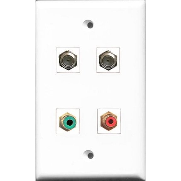RiteAV 1 Port RCA Red and 1 Port RCA Green 2 Port Coax Cable TV- F-Type Wall Plate