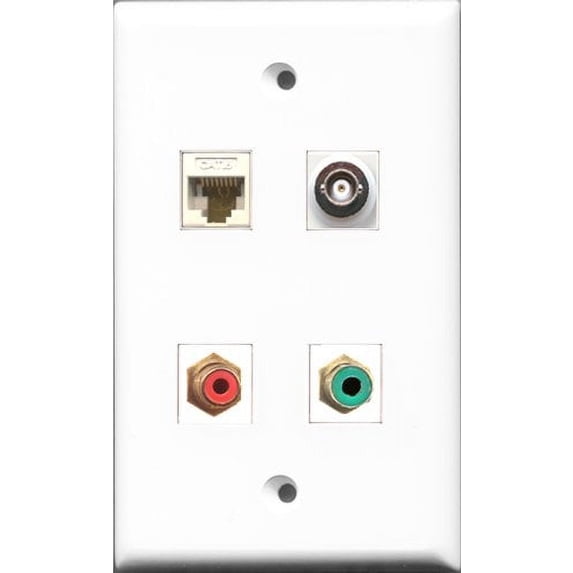 RiteAV 1 Port RCA Red and 1 Port RCA Green and 1 Port BNC and 1 Port Cat6 Ethernet White Wall Plate