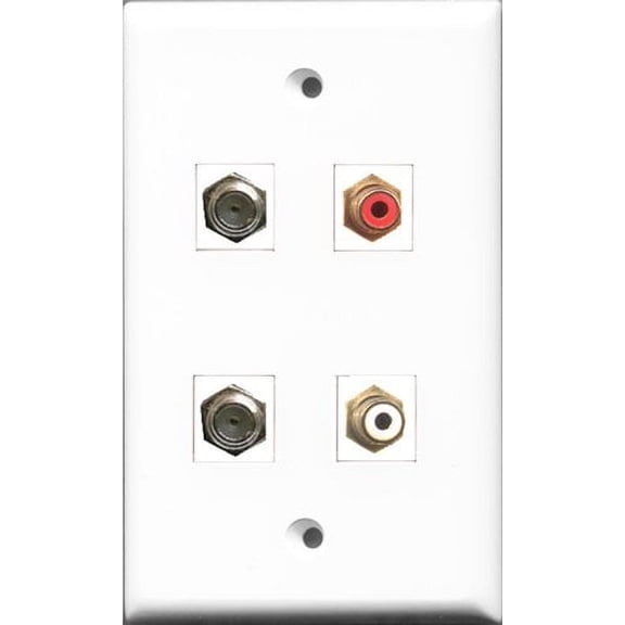 RiteAV 1 Port RCA Red and 1 Port RCA Yellow 2 Port Coax Cable TV- F-Type Wall Plate