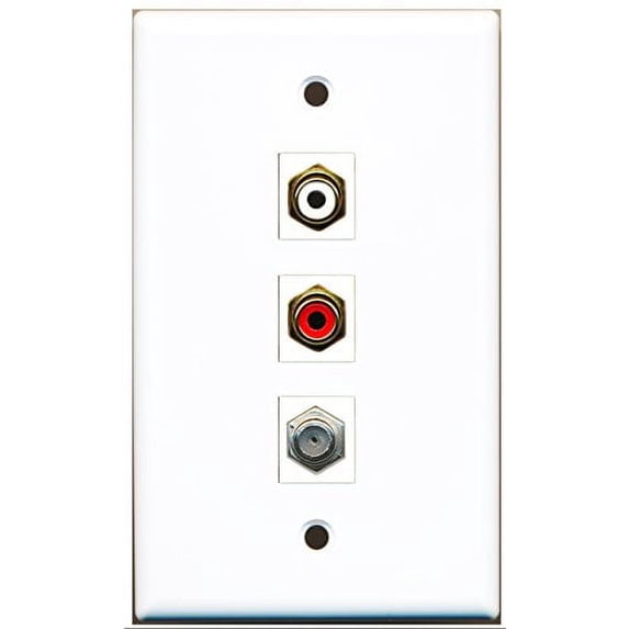 RiteAV - 1 Port RCA Red and 1 Port RCA White and 1 Port Coax Cable TV- F-Type Wall Plate