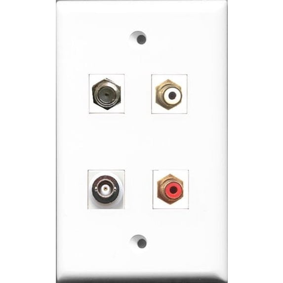 RiteAV 1 Port RCA Red and 1 Port RCA White and 1 Port Coax Cable TV- F-Type and 1 Port BNC Wall Plate