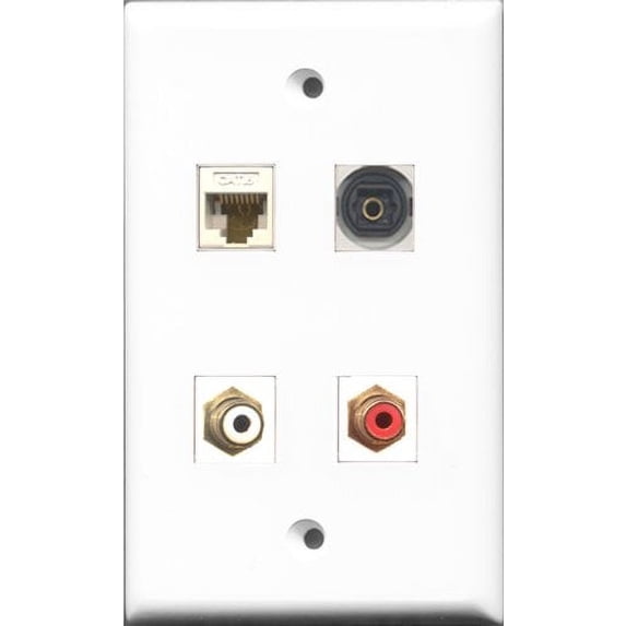 RiteAV 1 Port RCA Red and 1 Port RCA White and 1 Port Toslink and 1 Port Cat6 Ethernet White Wall Plate