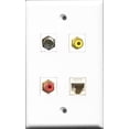 thumbnail image 1 of RiteAV 1 Port RCA Red and 1 Port RCA Yellow and 1 Port Coax Cable TV- F-Type and 1 Port Cat6 Ethernet White Wall Plate, 1 of 1