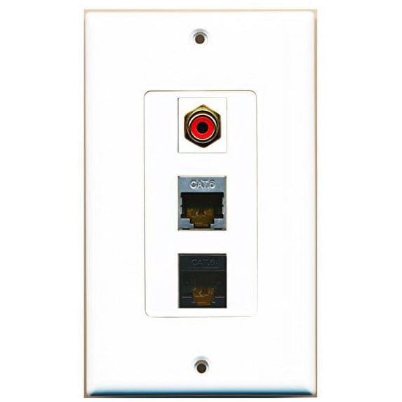 RiteAV - 1 Port RCA Red and 1 Port Shielded Cat6 Ethernet and 1 Port Cat6 Ethernet Black Decorative Wall Plate Decorative