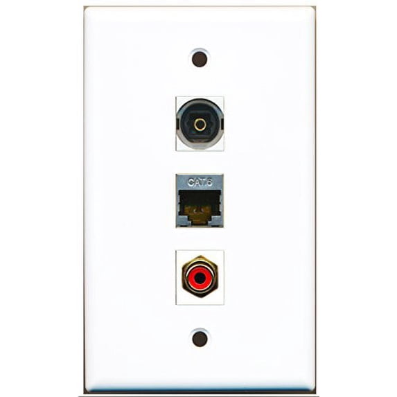 RiteAV - 1 Port RCA Red and 1 Port Shielded Cat6 Ethernet and 1 Port Toslink Wall Plate