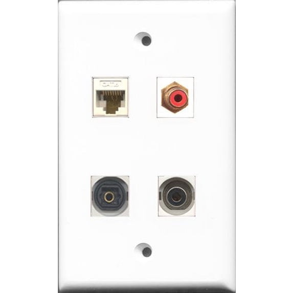 RiteAV 1 Port RCA Red and 1 Port Toslink and 1 Port 3.5mm and 1 Port Cat6 Ethernet White Wall Plate