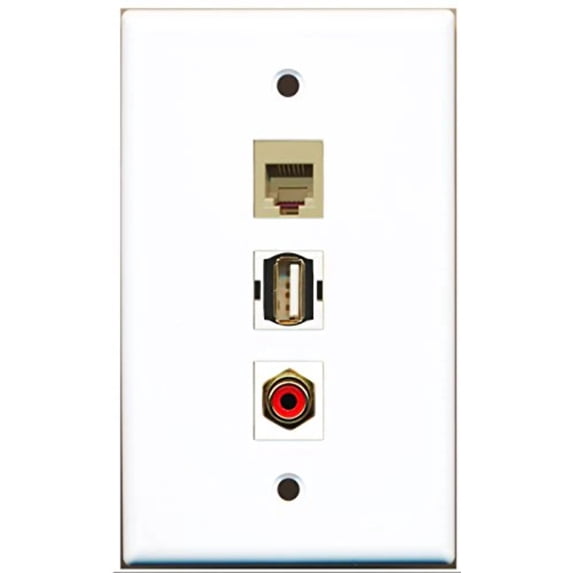 RiteAV - 1 Port RCA Red and 1 Port USB A-A and 1 Port Phone RJ11 RJ12 Beige Wall Plate
