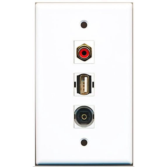 RiteAV - 1 Port RCA Red and 1 Port USB A-A and 1 Port Toslink Wall Plate
